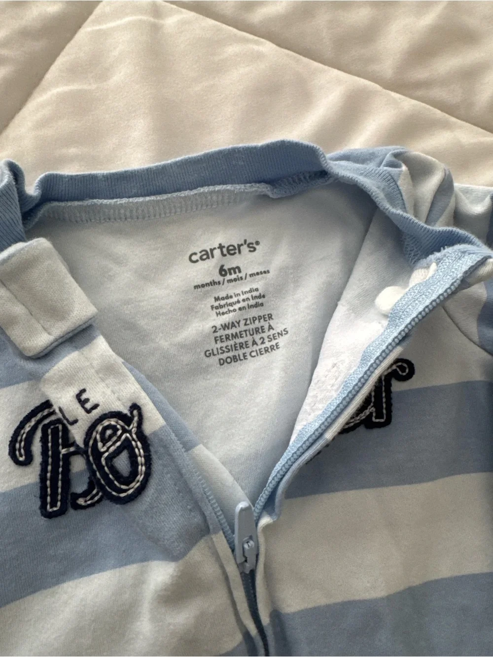 Carter's Blue Striped & Solid 'Little Brother' Footed One-Piece Set